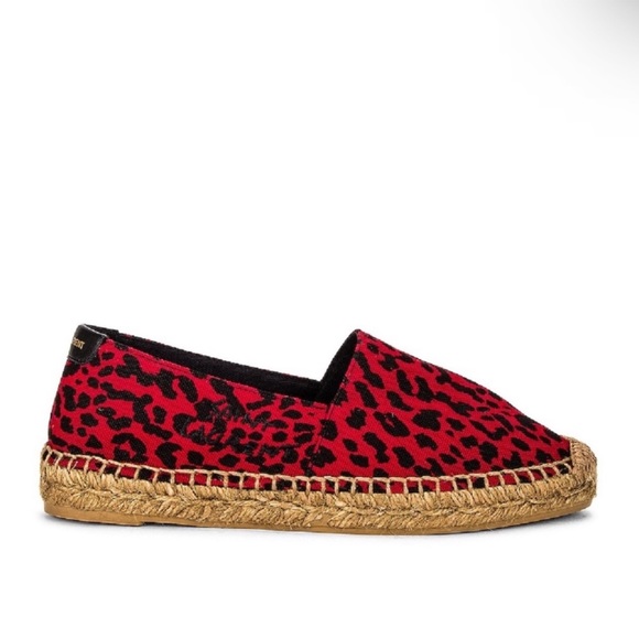 SAINT LAURENT Signature Leopard-Print Flat Espadrilles in Red - Picture 2 of 11